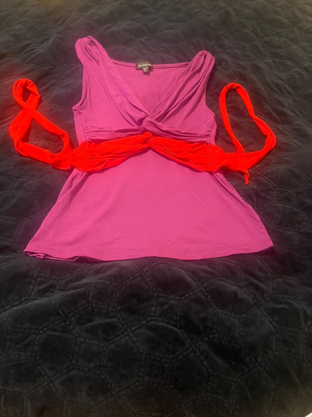 Vintage Bebe Purple and Red Twist Front Tie Back Tank Top